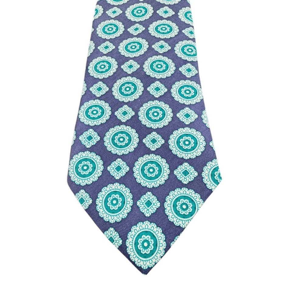 Chaps Ralph Lauren Mens Necktie Medallion Geometric Silk Purple Teal Blue 54 in